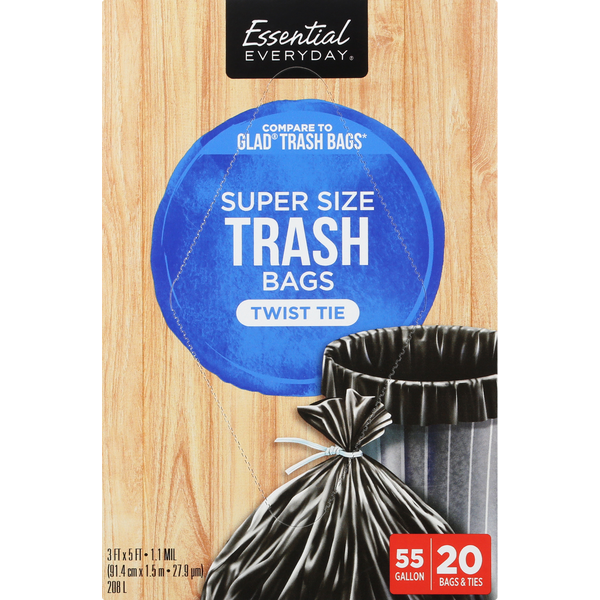 Trash Bags & Liners Essential Everyday Trash Bags, Twist Tie, Super Size hero