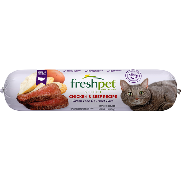 Refrigerated Pet Food Freshpet Cat Food, Grain Free, Gourmet Pate, Chicken & Beef Recipe hero