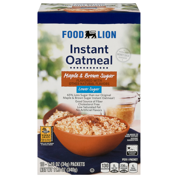 Hot Cereal & Pancake Mixes Food Lion Maple & Brown Sugar Instant Oatmeal hero