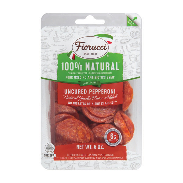 Deli Packaged Specialty Meat Fiorucci Pre-Sliced 100% Natural Pepperoni,  Ideal for Charcuterie,  Resealable Package hero