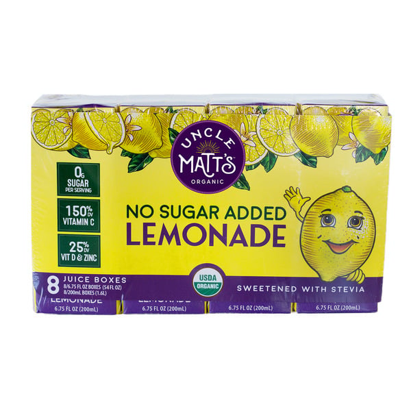 Uncle Matt's Organic No Sugar Added Lemonade, Juice Boxes hero