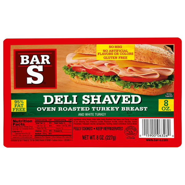 Deli Bar-S Deli Shaved Oven Roasted Turkey Breast Lunch Meat hero