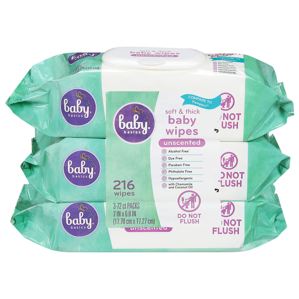 Diapers & Wipes Baby Basics Baby Wipes, Soft & Thick, Unscented hero