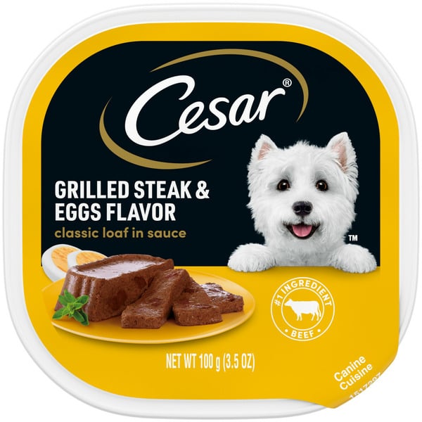 Wet Dog Food Cesar Classic Loaf in Sauce Soft Wet Dog Food Steak and Eggs hero