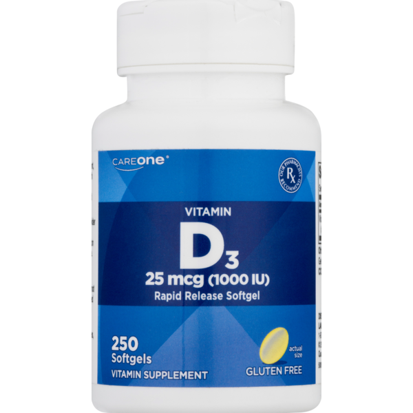 Vitamins & Supplements CareOne Vitamin D3 25mcg (1000IU) Rapid Release Softgel hero