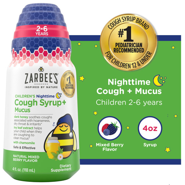 Zarbee’s Kids Cough + Mucus Nighttime for Ages 2-6, Berry hero