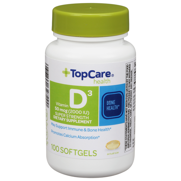 Vitamins & Supplements TopCare Vitamin D3, Super Strength, 50 mcg, Softgels hero