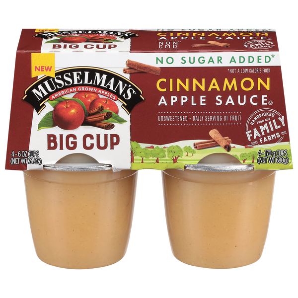 Canned Fruit & Applesauce Musselman's Apple Sauce, Cinnamon, Big Cup, No Sugar Added hero