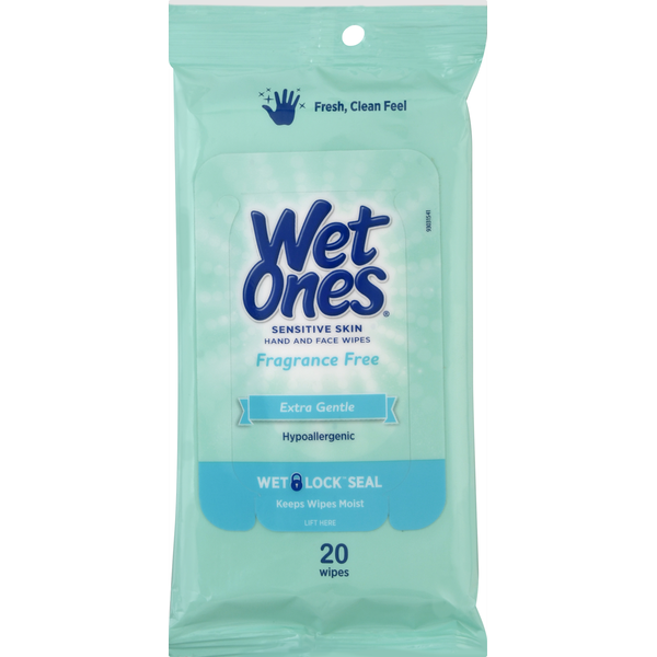 Paper Goods Wet Ones Wipes, Hand and Face, Fragrance Free, Extra Gentle hero