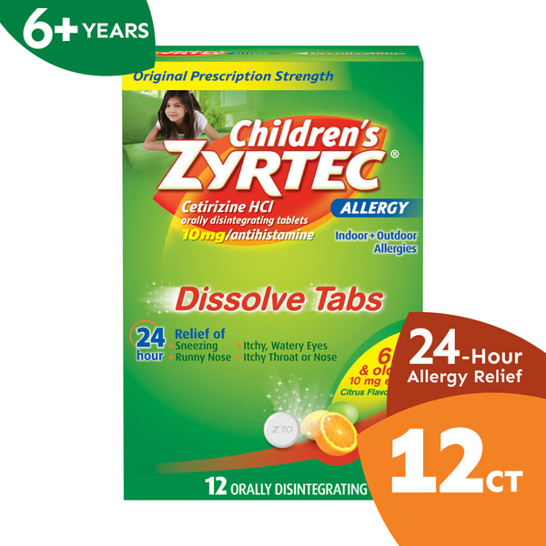 Cold, Flu & Allergy ZYRTEC Children's 24 HR Allergy Relief Dissolve Tablets, Citrus hero