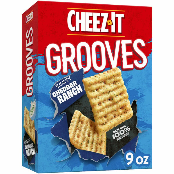 Crackers Cheez-It Grooves Cheese Crackers, Crunchy Snack Crackers, Zesty Cheddar Ranch hero