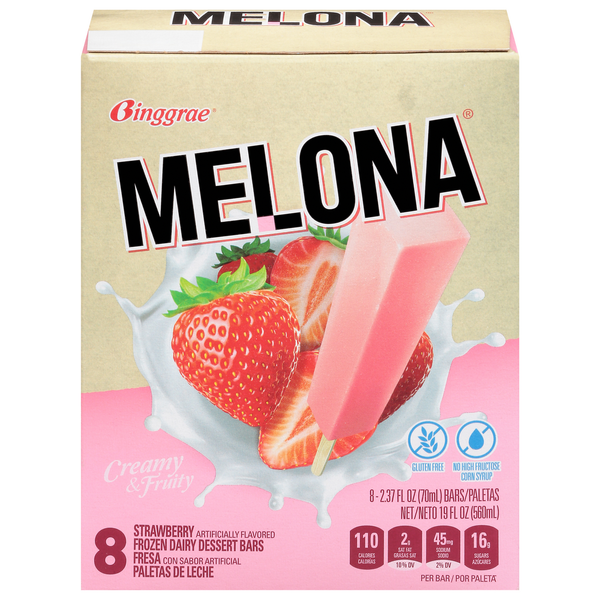 Ice Cream & Toppings Melona Frozen Dairy Dessert Bars, Strawberry hero