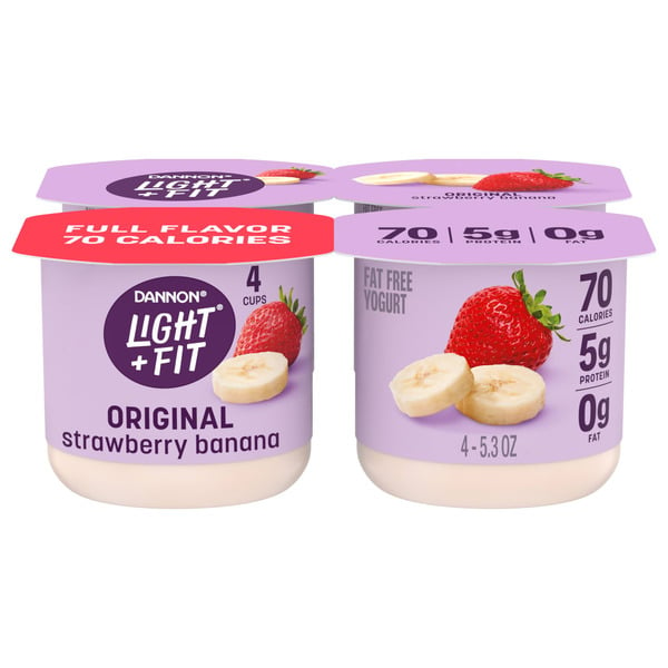 Yogurt Dannon Light + Fit Dannon Strawberry Banana Original Nonfat Yogurt Pack hero