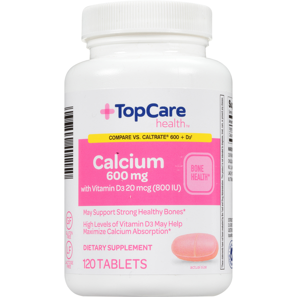 Vitamins & Supplements TopCare Calcium 600 Mg With Vitamin D3 20 Mcg (800 Iu) May Support Strong Healthy Bones Dietary Supplement Tablets hero