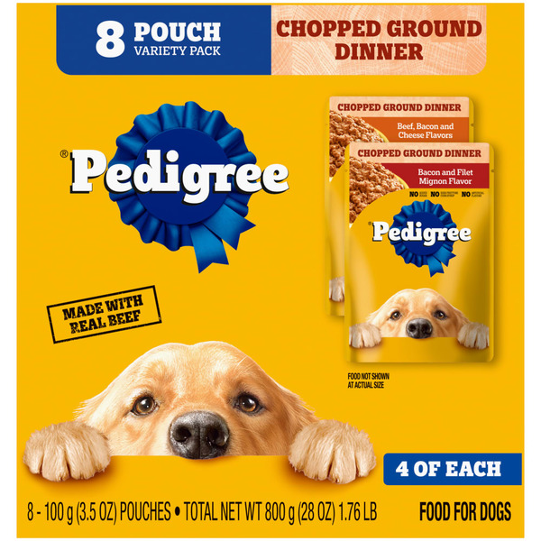 Dog Food & Care Pedigree Chopped Ground Dinner Wet Dog Food 8-Count Bacon Filet Mignon Variety Pack hero