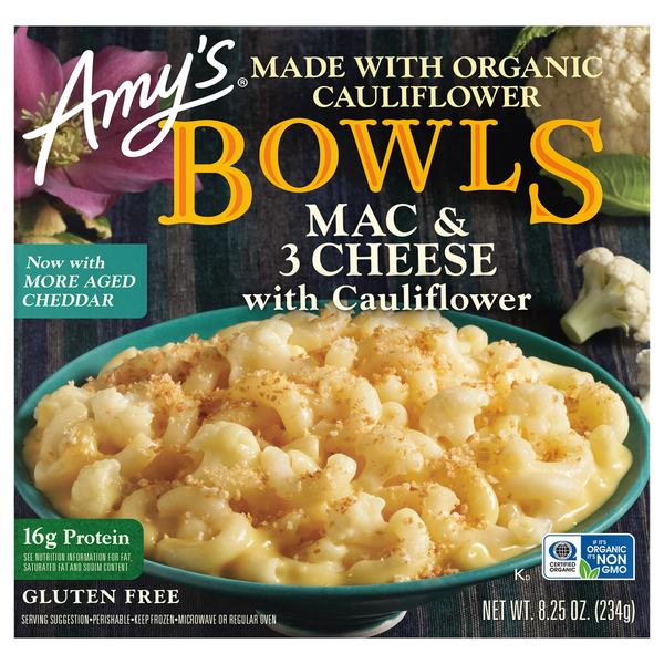 Frozen Meals Amy's Kitchen Gluten Free Mac & 3 Cheese w/Cauliflower Bowl hero