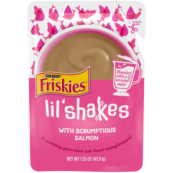 Cat Food & Care Purina Friskies Pureed Cat Food Topper, Lil’ Shakes With Scrumptious Salmon Lickable Cat Treats hero