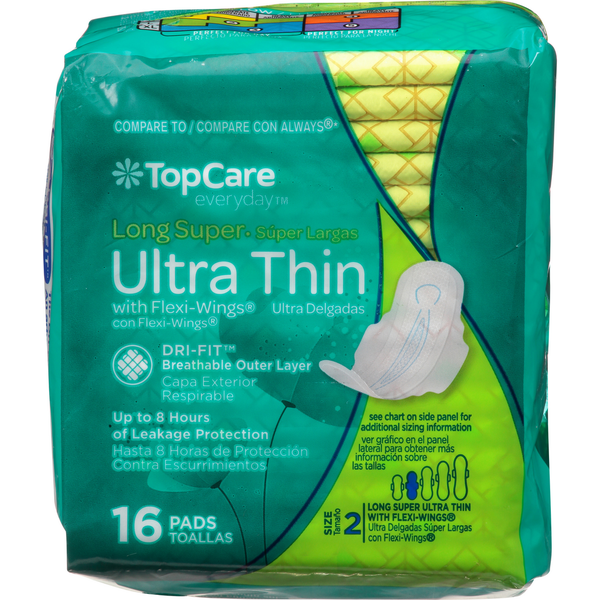 Feminine Care TopCare Pads with Flexi-Wings, Ultra Thin, Long Super, Size 2 hero