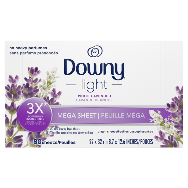 Laundry Downy Light Mega Dryer Sheets, White Lavender hero