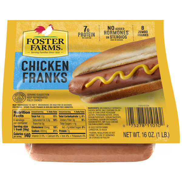 Hot Dogs, Bacon & Sausage Foster Farms Chicken Franks, hero