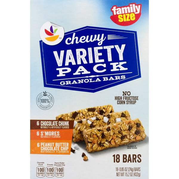 Energy & Granola Bars Store Brand Granola Bars, Chewy, Chocolate Chunk, S'mores, Peanut Butter Chocolate Chip, Variety Pack, Family Size hero