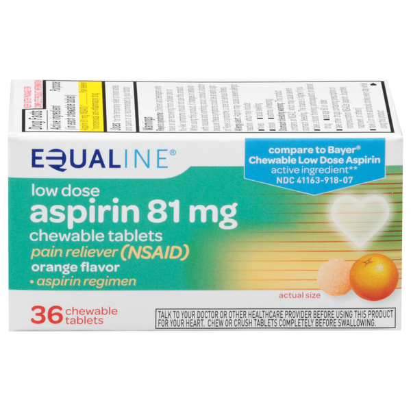 Muscles, Joints & Pain Relief Equaline Aspirin, Low Dose, 81 mg, Chewable Tablets, Orange Flavor hero