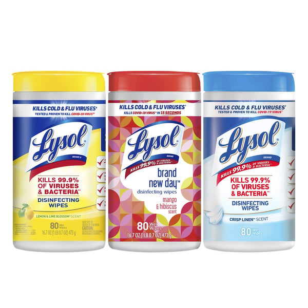 Cleaning Products Lysol Disinfectant Wipes Bundle 80ct x 3, Lemon, Mango & Hibiscus, Crisp Linen hero