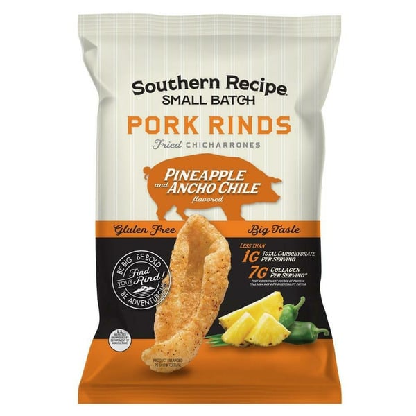 Chips & Pretzels Southern Recipe Small Batch Pineapple Ancho Chile Pork Rinds hero