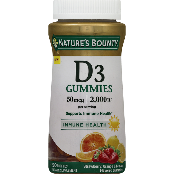 Supplements Nature's Bounty Vitamin D3, 2,000 IU, Gummies, Strawberry, Orange & Lemon Flavored hero