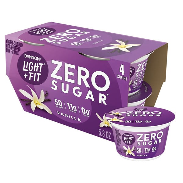 Yogurt Dannon Light + Fit Zero Sugar*, Vanilla Fat Free Yogurt-Cultured Dairy Product hero