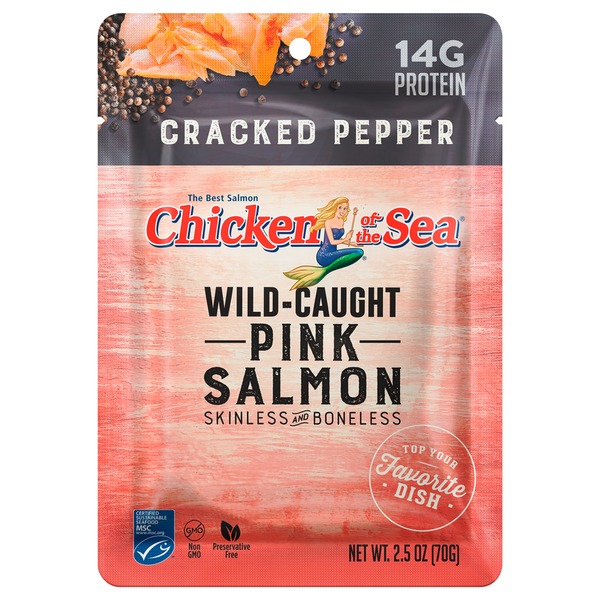 Canned Meat & Seafood Chicken of the Sea Pink Salmon, Cracked Pepper, Skinless and Boneless, Wild Caught hero