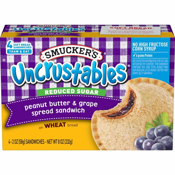 Frozen Meals Smucker's Reduced Sugar Uncrustables Spread Sandwiches Peanut Butter & Grape hero