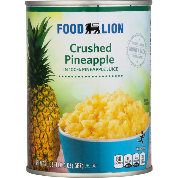 Canned Fruit & Applesauce Food Lion Pineapple, in 100% Pineapple Juice, Crushed hero