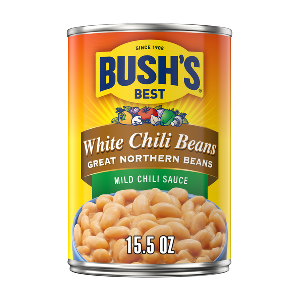 Canned Meals & Beans Bush's Best White Chili Beans in a Mild Chili Sauce hero