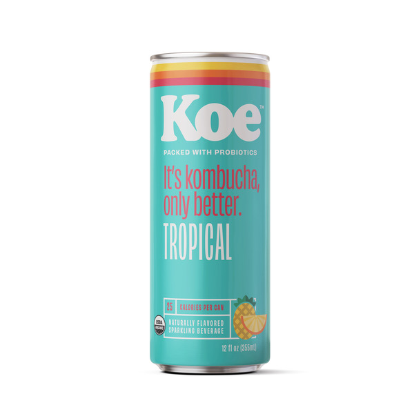 Refrigerated Koe Organic Kombucha Tropical, with Probiotics and Vitamin C hero