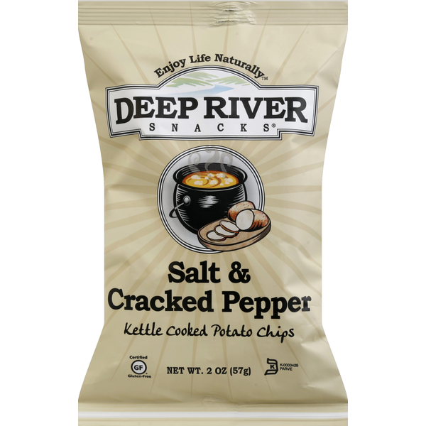 Chips & Pretzels Deep River Snacks Potato Chips, Salt & Cracked Pepper, Kettle Cooked hero