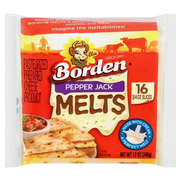 Packaged Cheese Borden Cheese Slices, Melts, Pepper Jack hero