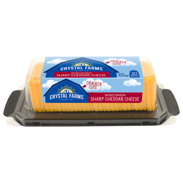 Packaged Cheese Crystal Farms Cheese Slices, Sharp Cheddar, Wisconsin, Cracker Cuts hero