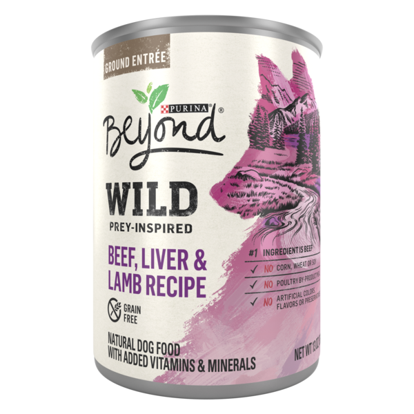 Water, Seltzer, Sparkling Water Purina Beyond High Protein, Grain Free, Natural Pate Wet Dog Food, WILD Beef, Liver & Lamb Recipe hero