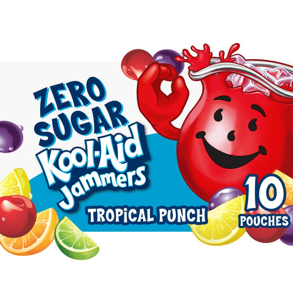 Juice & Nectars Kool-Aid Jammers Tropical Punch Zero Sugar Artificially Flavored Kids Soft Drink Pouches hero