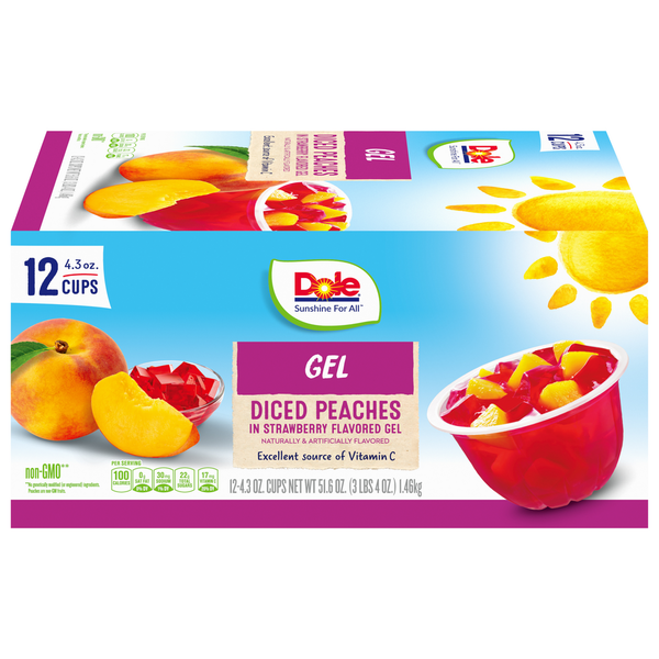 Canned Fruit & Applesauce Dole Peaches in Strawberry Flavored Gel hero