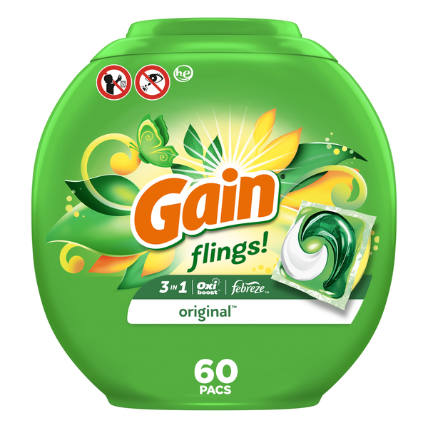 Laundry Gain Flings Laundry Detergent Soap Pacs, Original Scent hero