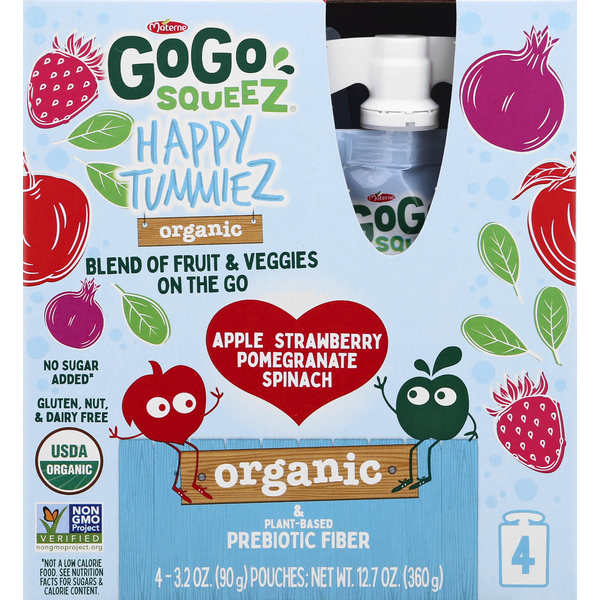 Canned Fruit & Applesauce GoGo Squeez Fruit & Veggies, Organic, Apple Strawberry Pomegranate Spinach, 4 Pack hero