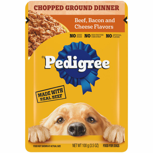 Dog Food Pedigree Chopped Ground Dinner Adult Soft Wet Dog Food, Beef, Bacon and Cheese Flavors hero