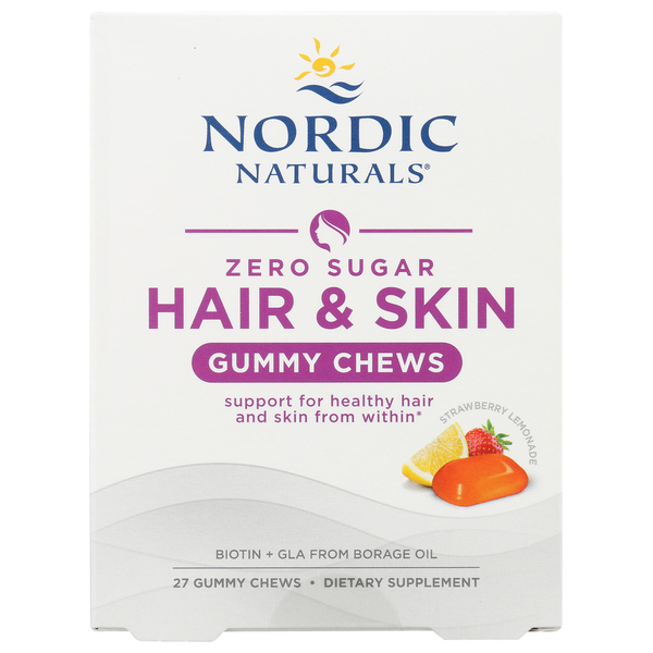 Vitamins & Supplements Nordic Naturals Zero Sugar Hair & Skin Gummy Chews – Strawberry Lemonade hero