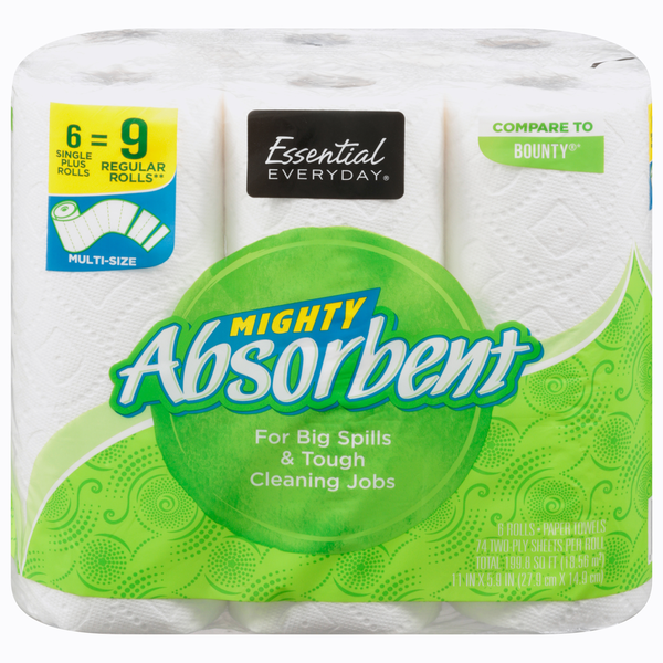 More Household Essential Everyday Paper Towels, Absorbent, Mighty hero