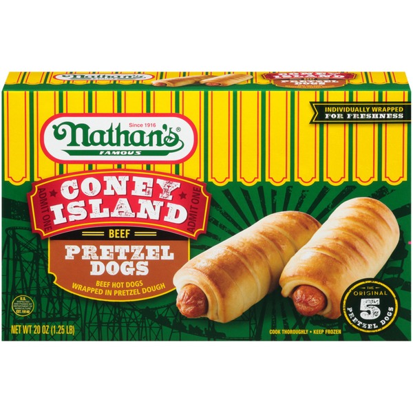 Frozen Meat & Seafood Nathan’s Famous Coney Island Beef Pretzel Dogs hero