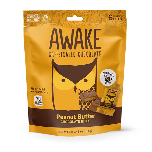 Candy & Chocolate AWAKE Caffeinated Chocolate Peanut Butter Milk Chocolate Bites hero