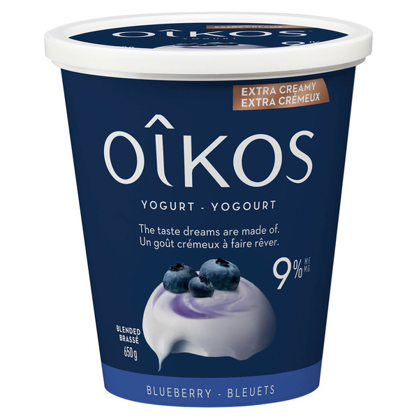 Yogurt Oikos Extra Creamy Greek Yogurt, Blueberry, Blended, 9% M.F. hero