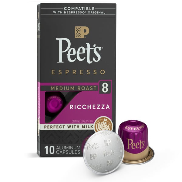 Coffee Grounds and Whole Beans Peet's Coffee Espresso Capsules for Nespresso Original Line, Ricchezza Medium Roast hero